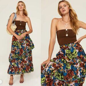 The Odells Paloma Maxi Skirt S Floral Bohemian Cotton Silk Tropical